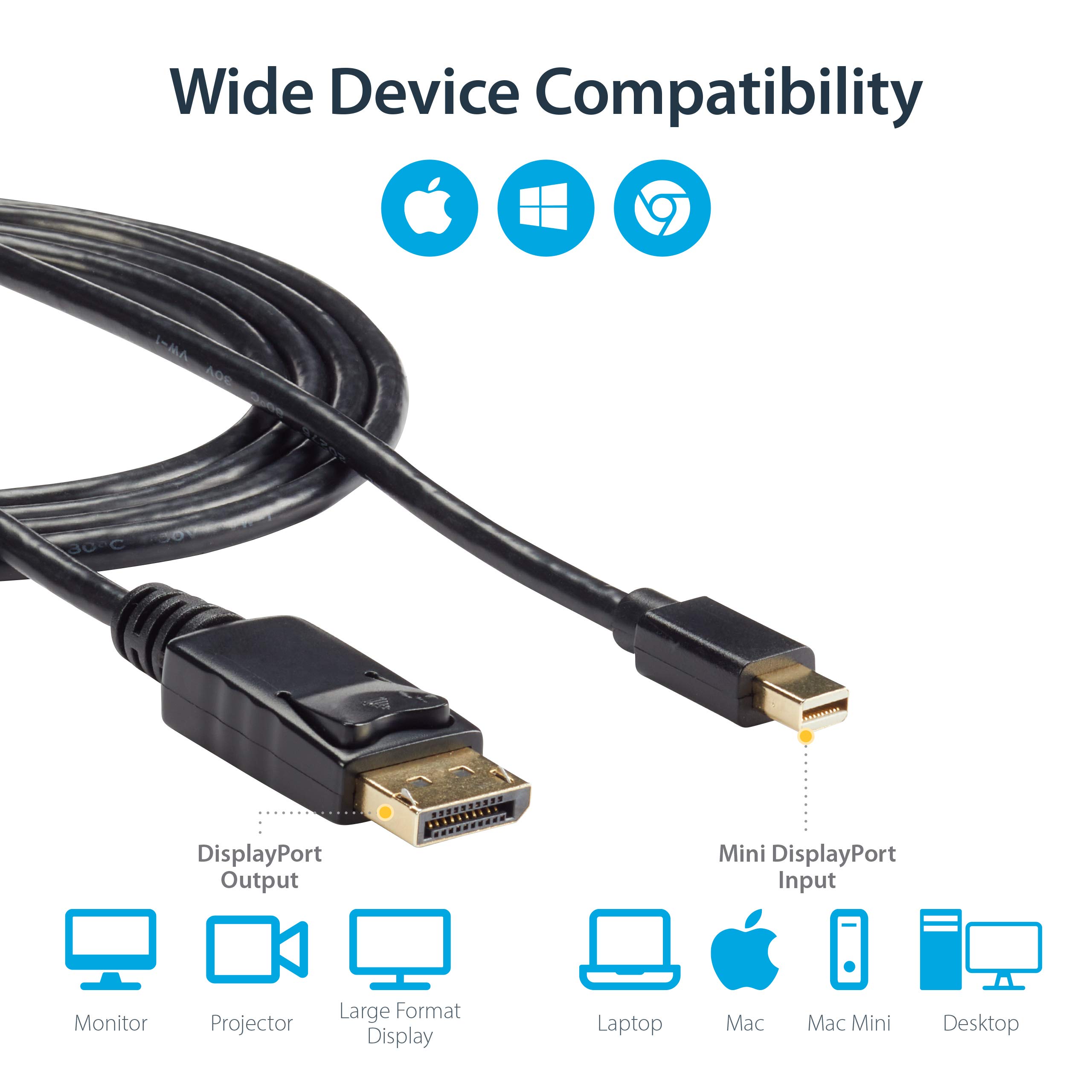 Cable Matters Mini DisplayPort to DisplayPort Cable 6ft | Crystal Clear 4K Video Output - Image 5
