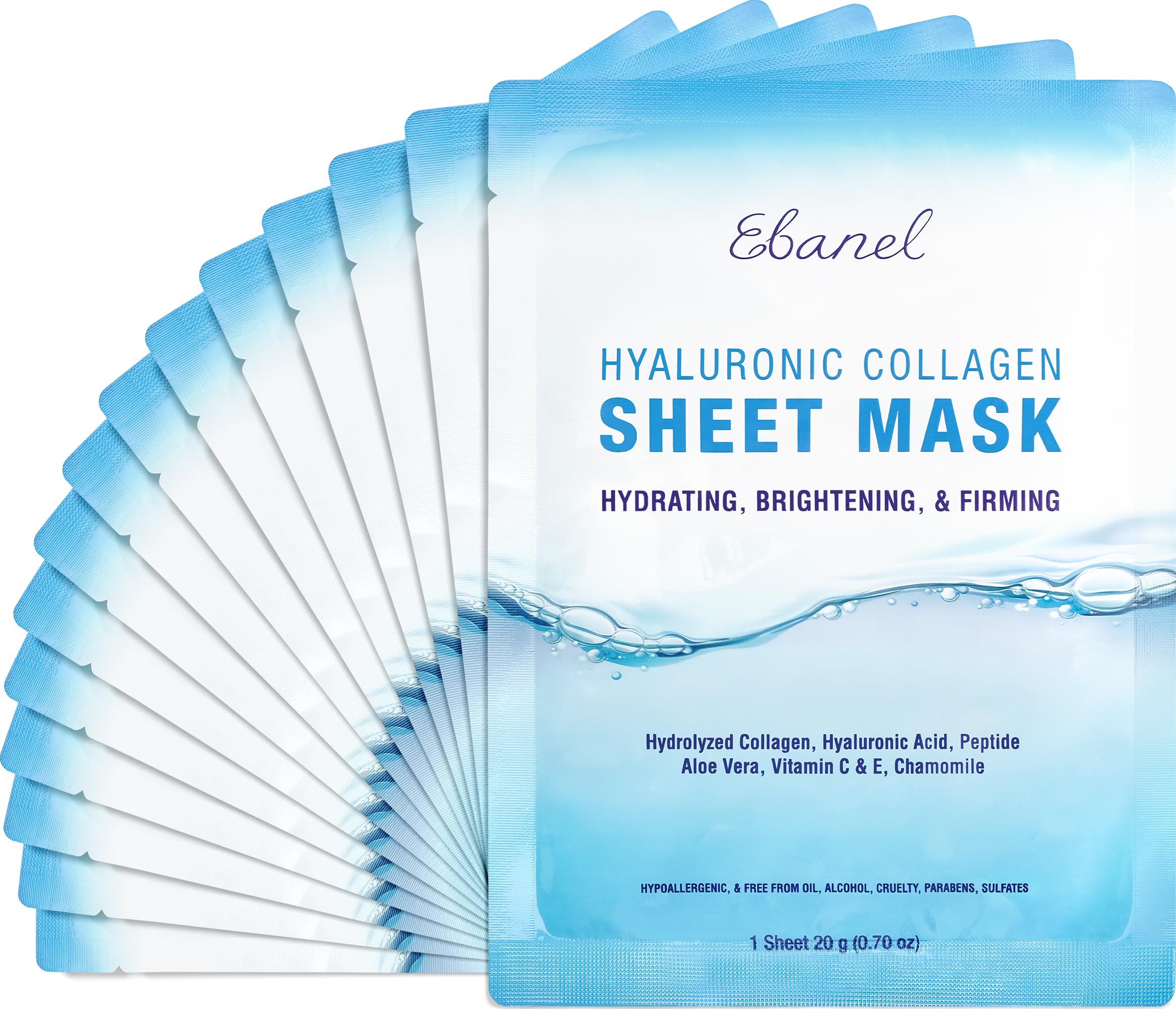 Ebanel Collagen Face Mask 15 Pack | Instant Glow & Lasting Hydration with Hyaluronic Acid