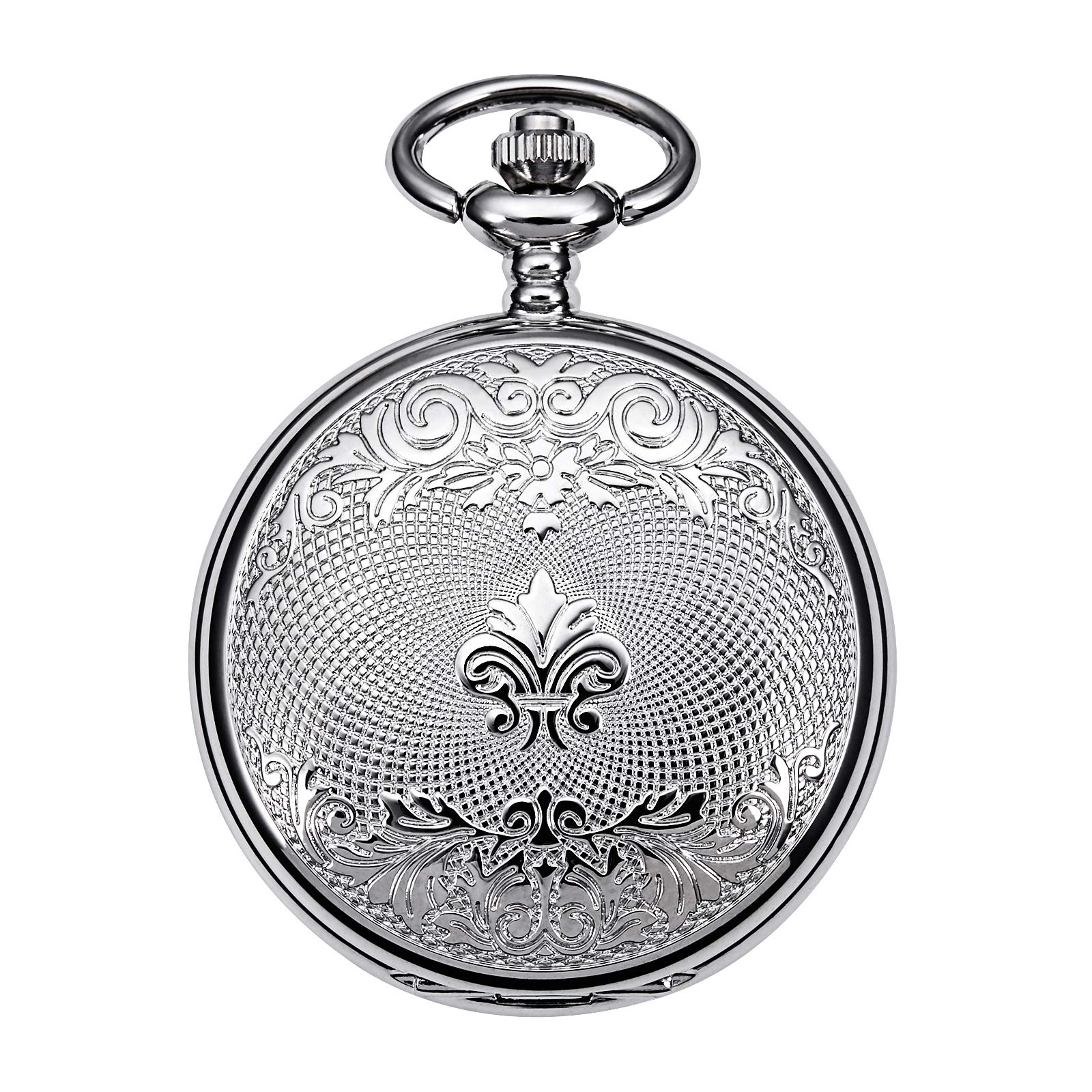TREEWETO Men's Mechanical Pocket Watch Dream Dragon Skeleton Double Open Silver Case with Chain & Box | Classic Style Gift - Image 4